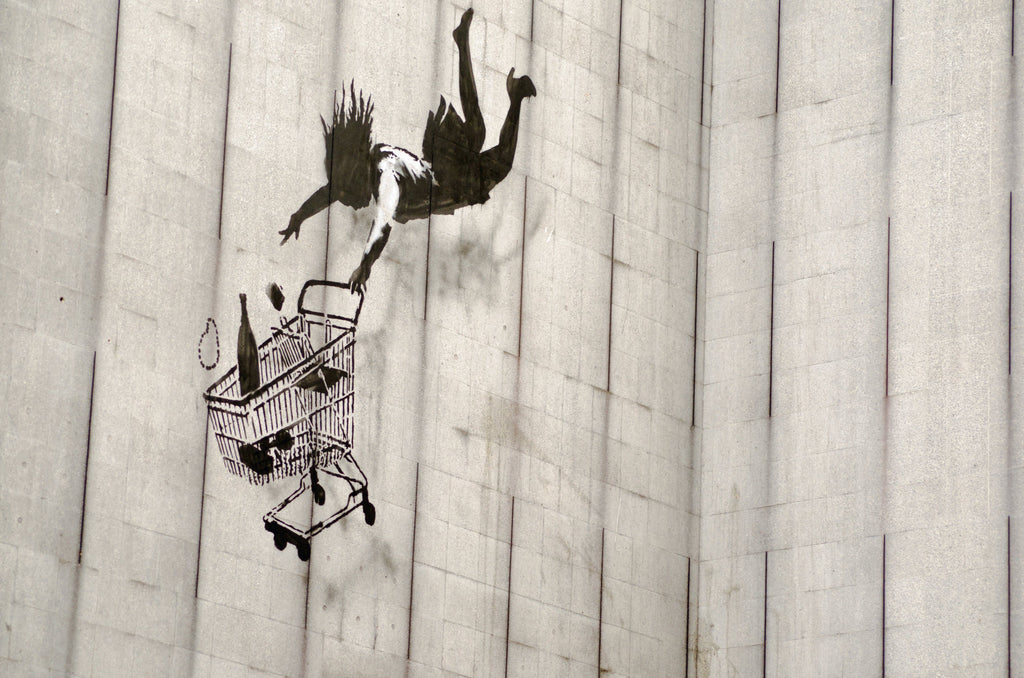 Framed 1 Panel - Banksy - Falling shopper