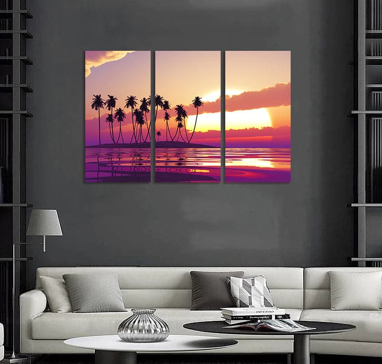 Framed 3 Panels - Purple Sunset in Clouds
