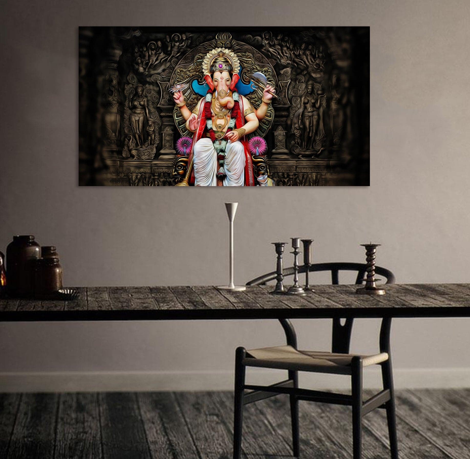 Pine Stretched  Framed 1 Panel - Ganesha