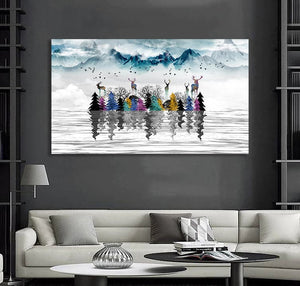 Pine Stretched  Framed 1 Panel - Colored Christmas Tree With Reflection (3D Style)