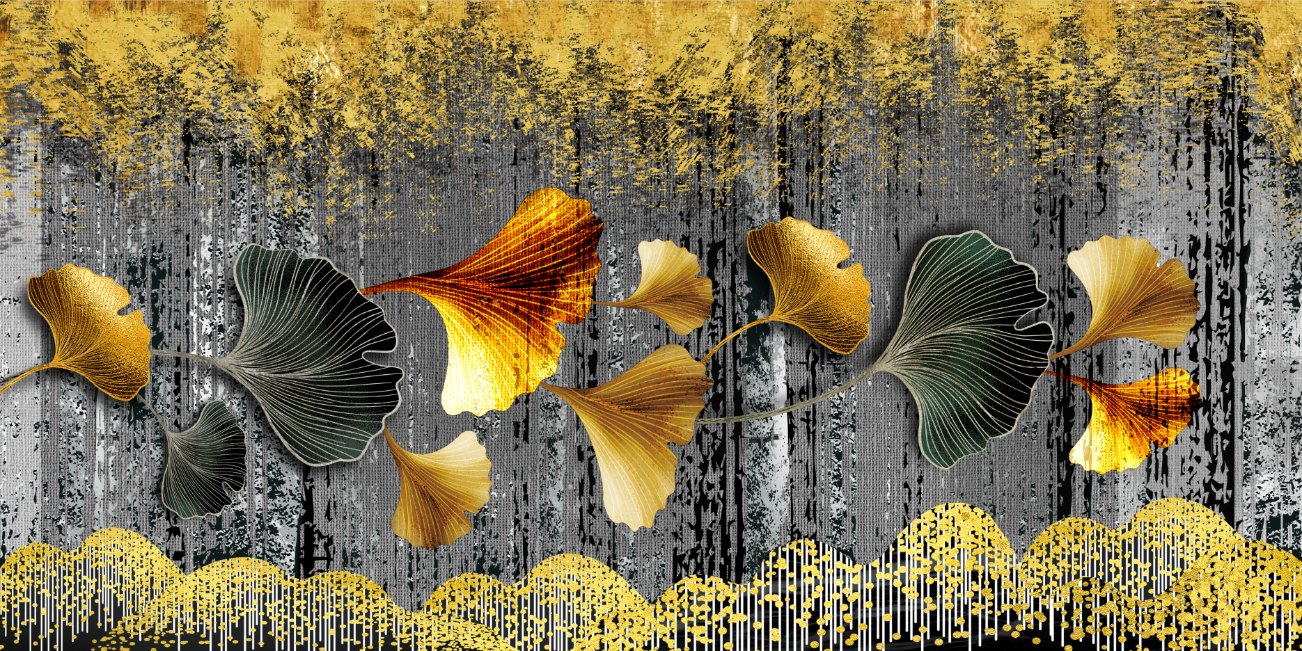 Framed 1 Panel - Ginkgo Leaves (3D style)