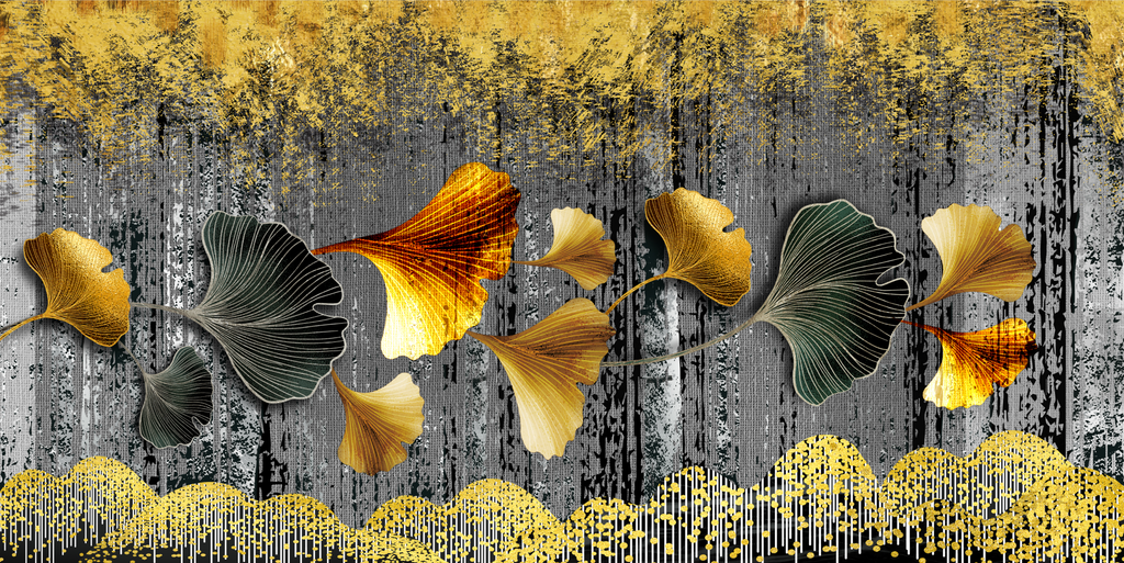 Framed 1 Panel - Ginkgo Leaves (3D style)