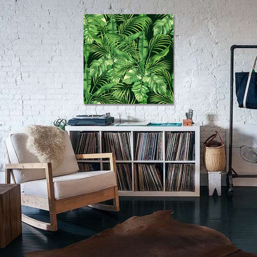 Pine Stretched  Framed 1 Panel - Watercolor Tropical Leaves