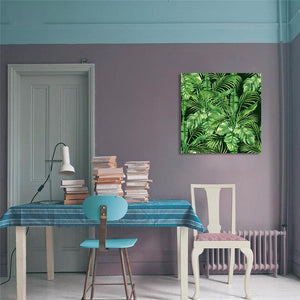 Pine Stretched  Framed 1 Panel - Watercolor Tropical Leaves