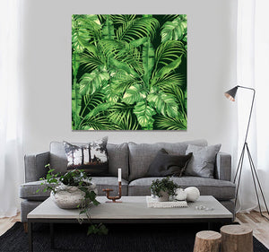 Pine Stretched  Framed 1 Panel - Watercolor Tropical Leaves