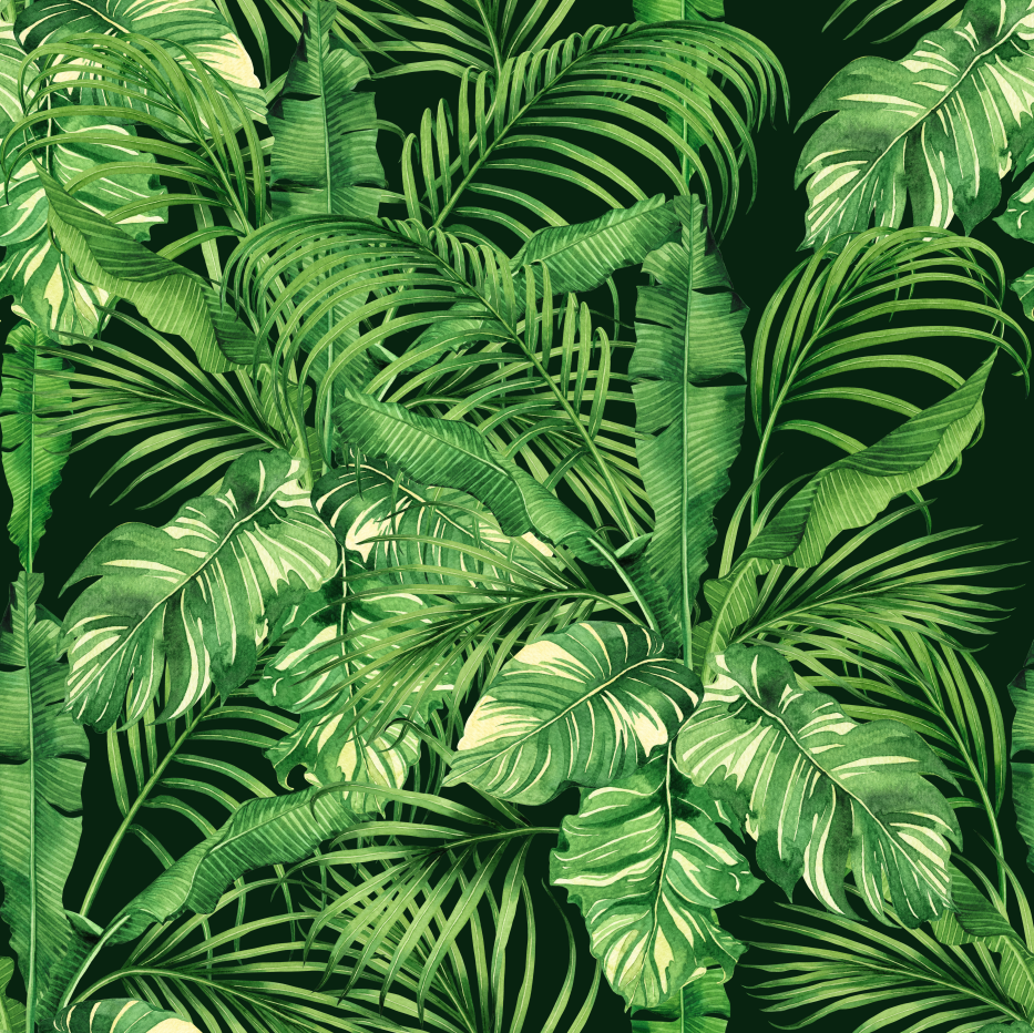 Pine Stretched  Framed 1 Panel - Watercolor Tropical Leaves