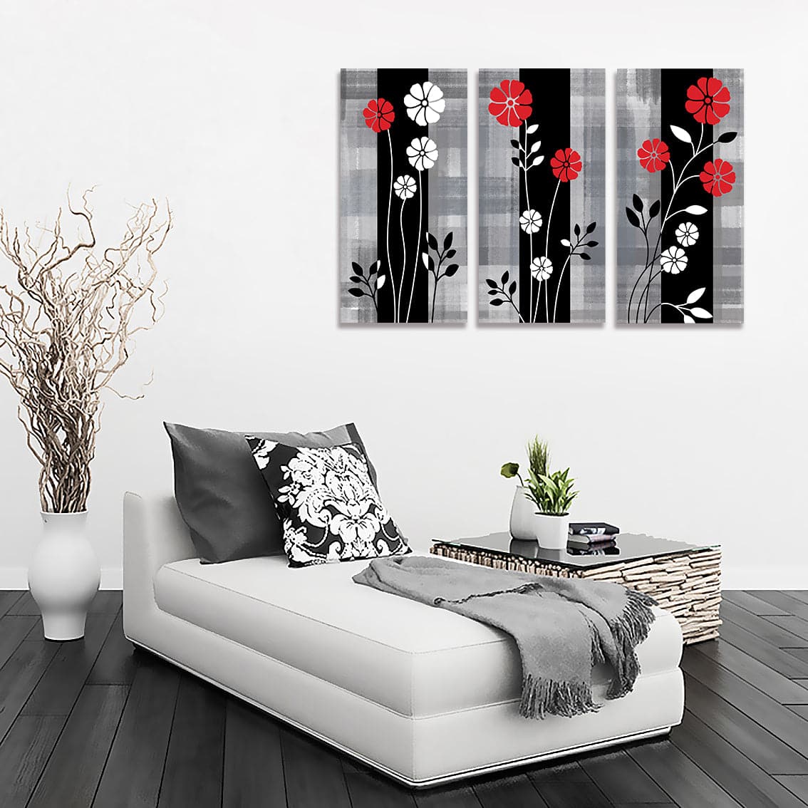 Pine Stretched  Framed 3 Panels - Flower