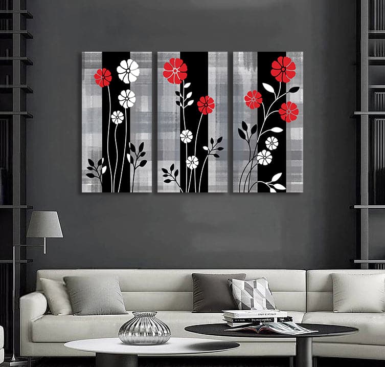 Pine Stretched  Framed 3 Panels - Flower