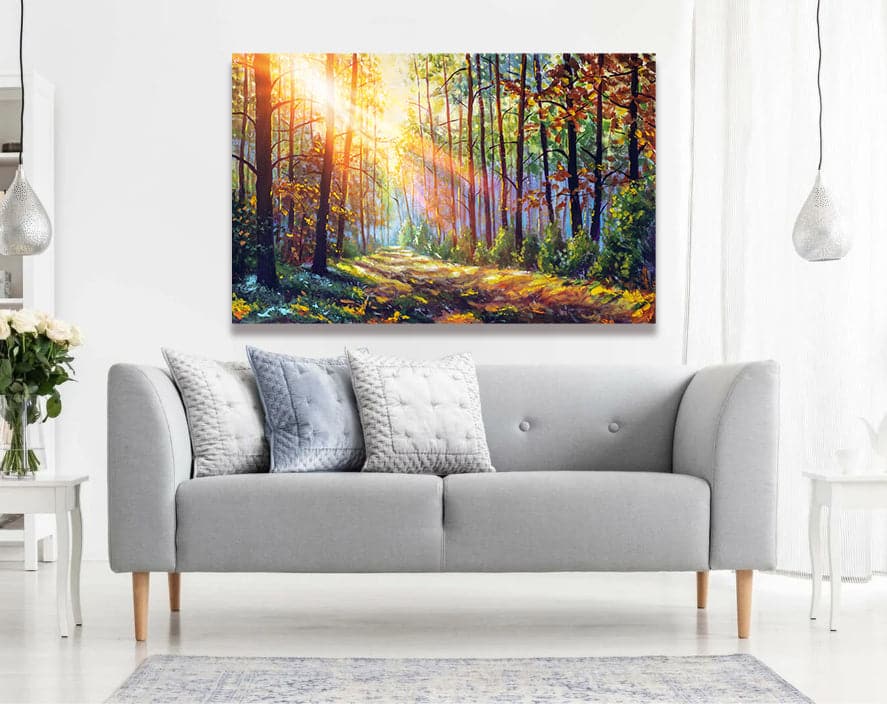 Framed 1 Panel - Autumn Forest in Morning Sunlight