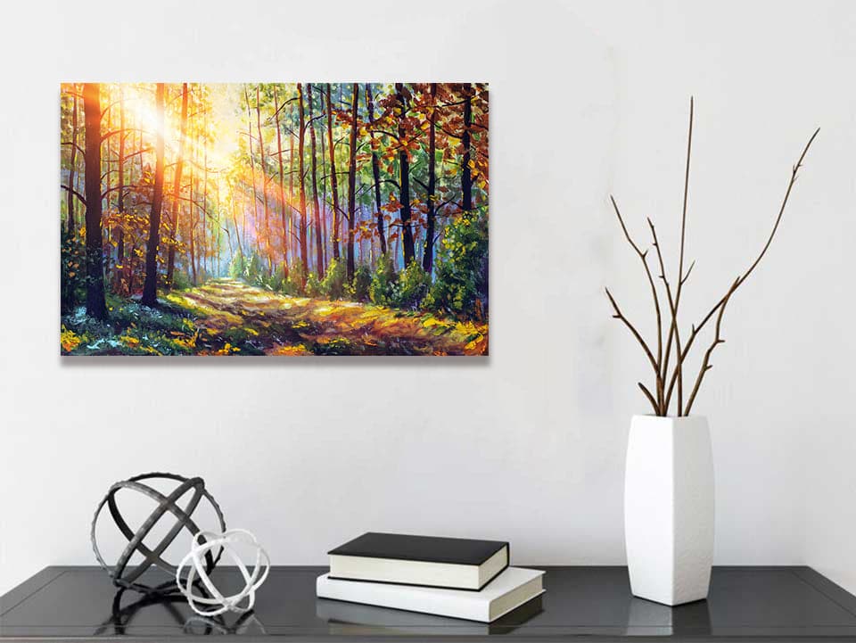 Framed 1 Panel - Autumn Forest in Morning Sunlight