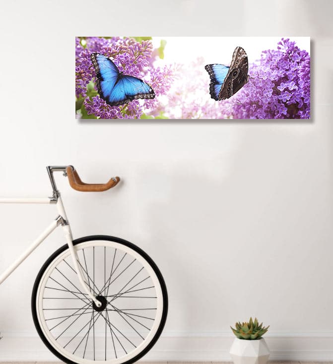 Framed 1 Panel - Morpho Butterflies in Lilac Garden