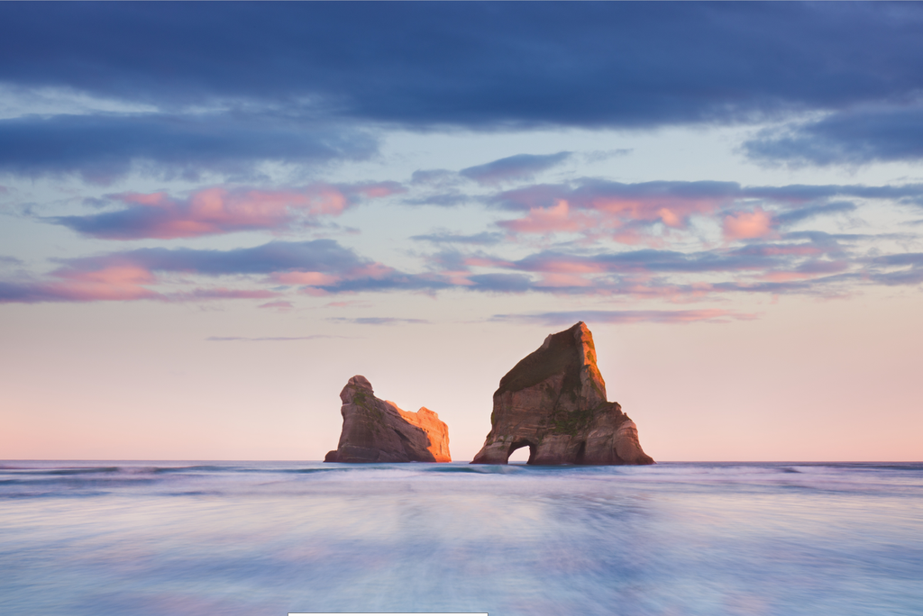Pine Stretched  Framed 1 Panel - Rocky Islands, Sand Dunes, Wharariki Beach