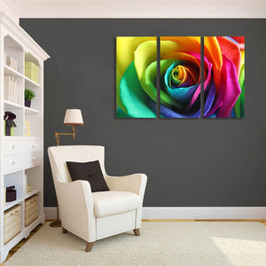Pine Stretched  Framed 3 Panels - Rainbow Rose