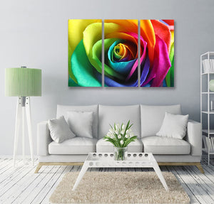 Pine Stretched  Framed 3 Panels - Rainbow Rose