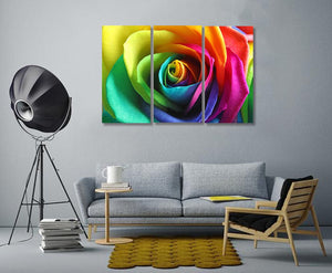 Pine Stretched  Framed 3 Panels - Rainbow Rose