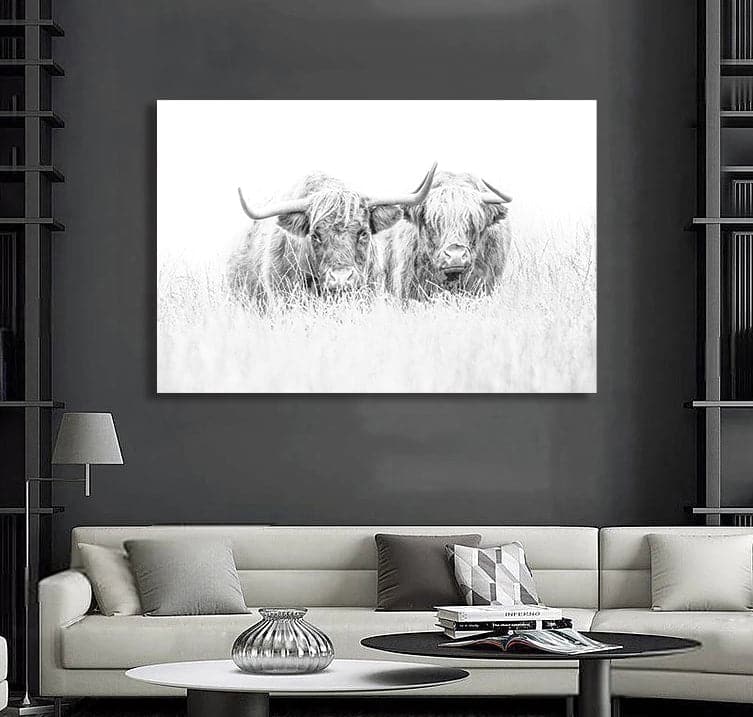Pine Stretched  Framed 1 Panel - Highlander Cow