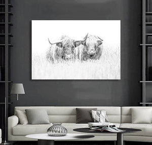 Pine Stretched  Framed 1 Panel - Highlander Cow