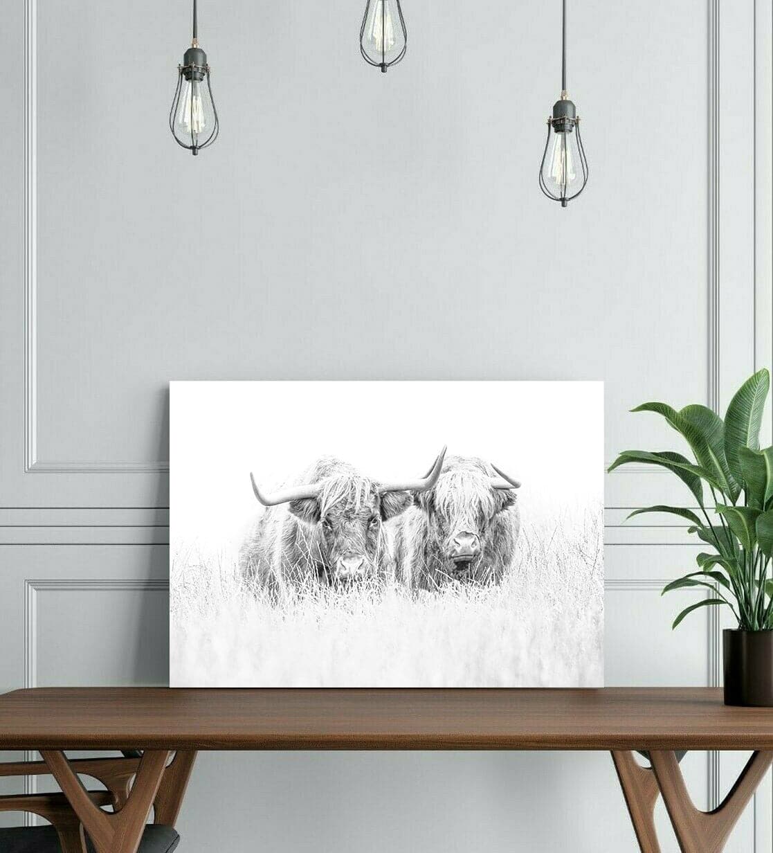 Pine Stretched  Framed 1 Panel - Highlander Cow