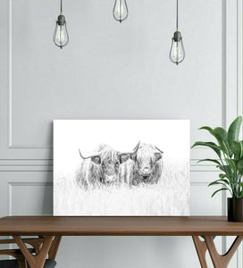 Pine Stretched  Framed 1 Panel - Highlander Cow