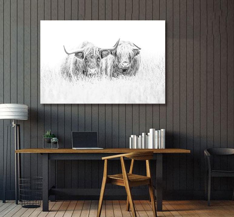 Pine Stretched  Framed 1 Panel - Highlander Cow
