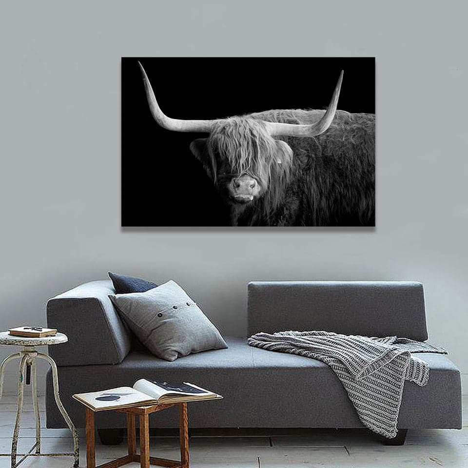 Pine Stretched  Framed 1 Panel - Highlander Cow