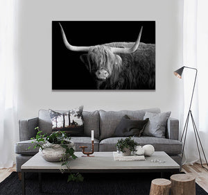 Pine Stretched  Framed 1 Panel - Highlander Cow