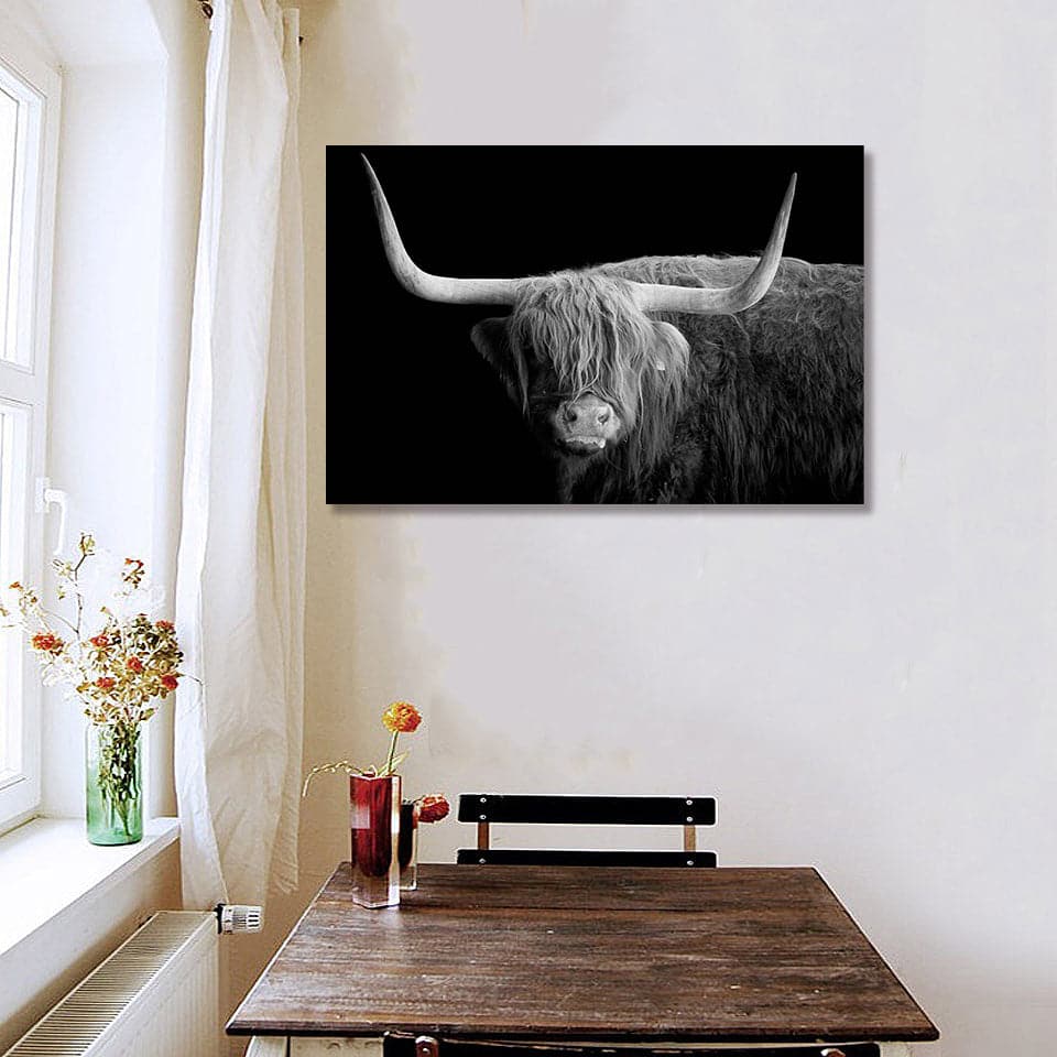 Pine Stretched  Framed 1 Panel - Highlander Cow