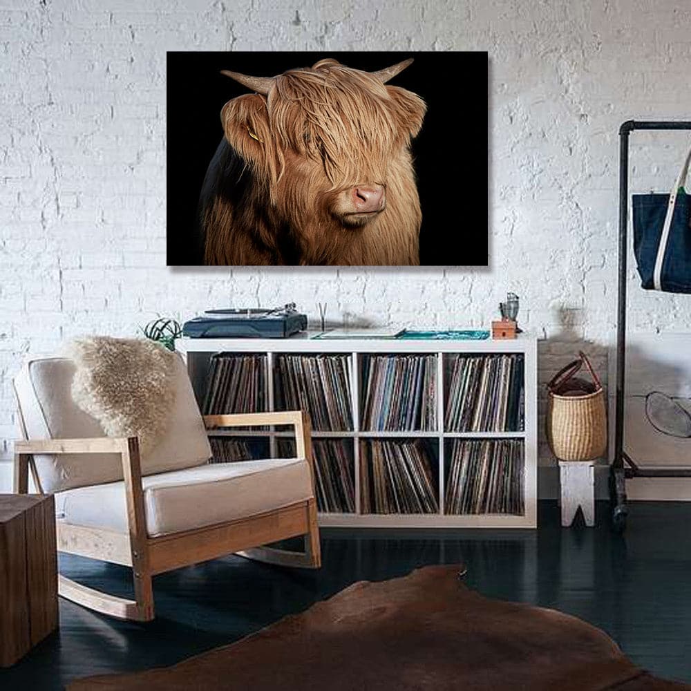 Pine Stretched  Framed 1 Panel - Highlander Cow