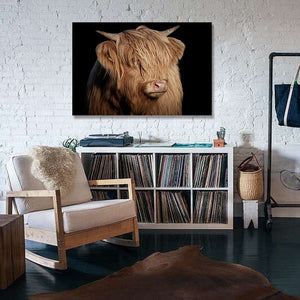 Pine Stretched  Framed 1 Panel - Highlander Cow