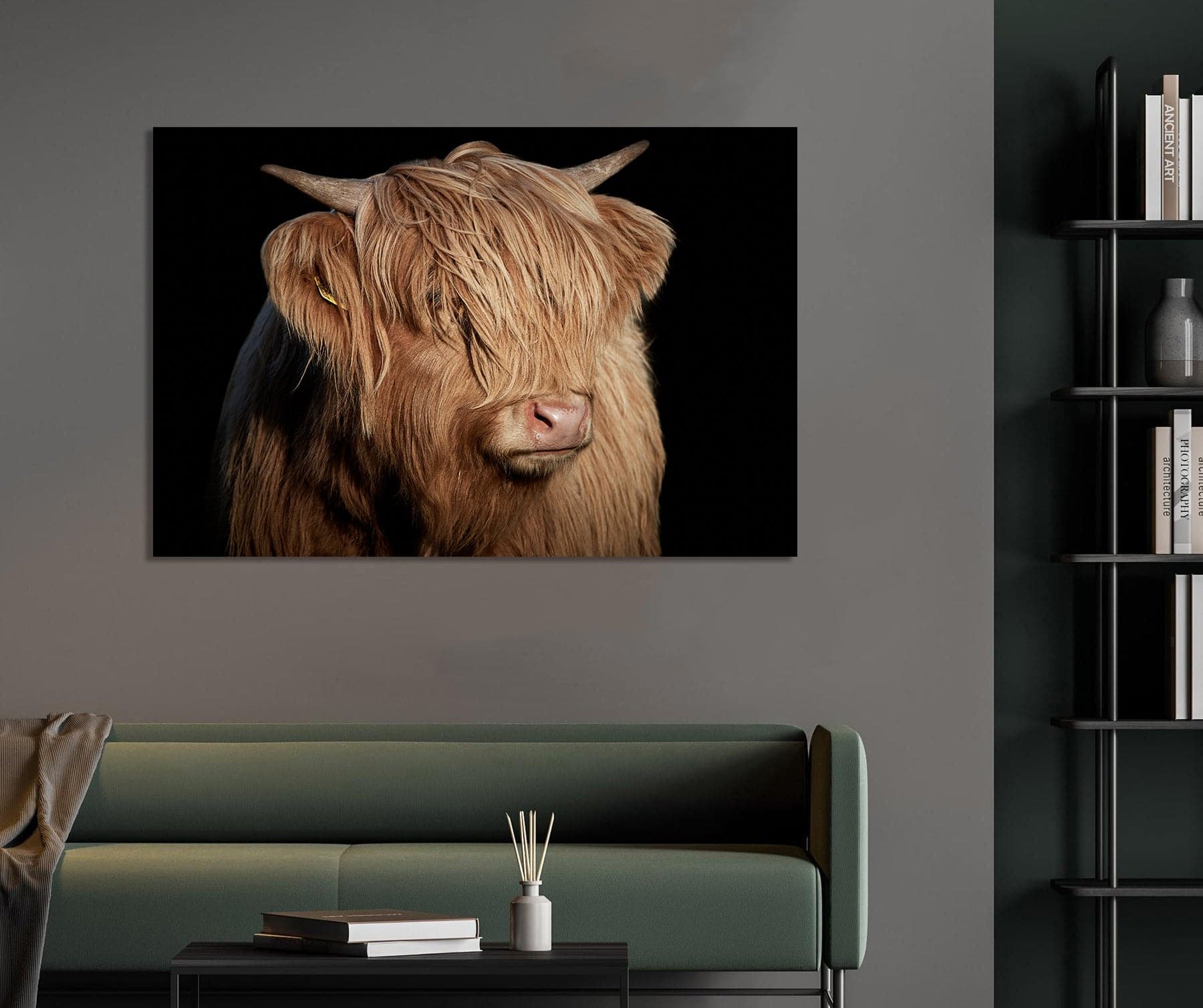 Pine Stretched  Framed 1 Panel - Highlander Cow