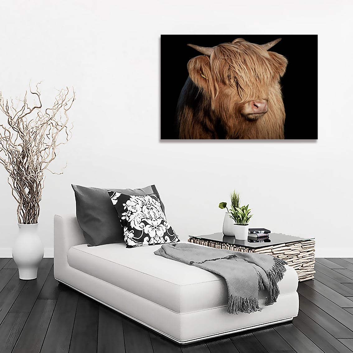 Pine Stretched  Framed 1 Panel - Highlander Cow