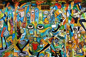 Pine Stretched  Framed 1 Panel - Graffiti wall in Gambia