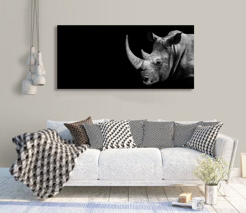 Pine Stretched  Framed 1 Panel - African Rhino