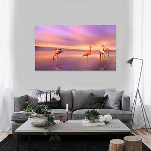 Pine Stretched  Framed 1 Panel - Flamingos