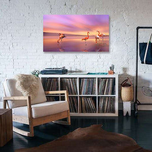 Pine Stretched  Framed 1 Panel - Flamingos