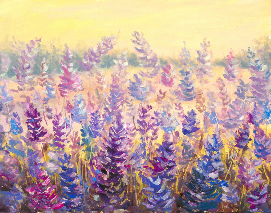 Pine Stretched  Framed 1 Panel - Field of Delicate Flowers Lavender
