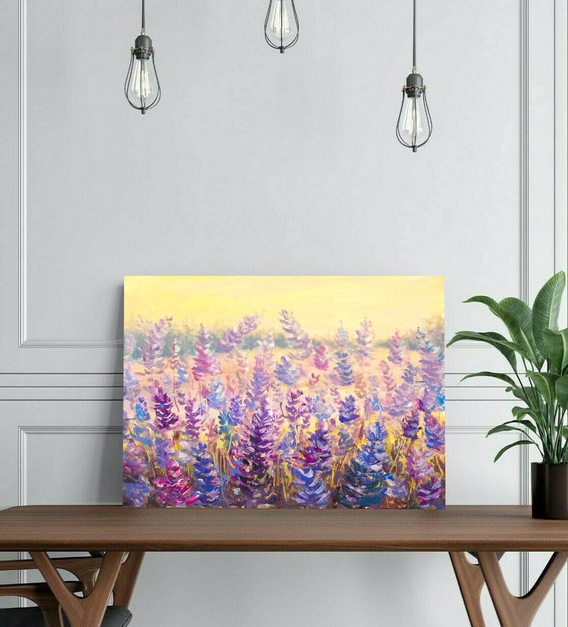 Pine Stretched  Framed 1 Panel - Field of Delicate Flowers Lavender