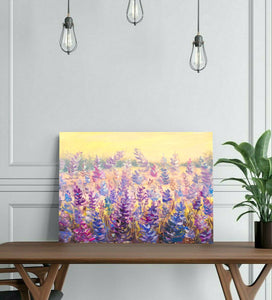 Pine Stretched  Framed 1 Panel - Field of Delicate Flowers Lavender
