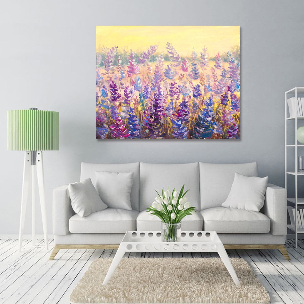 Pine Stretched  Framed 1 Panel - Field of Delicate Flowers Lavender
