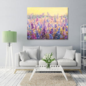 Pine Stretched  Framed 1 Panel - Field of Delicate Flowers Lavender