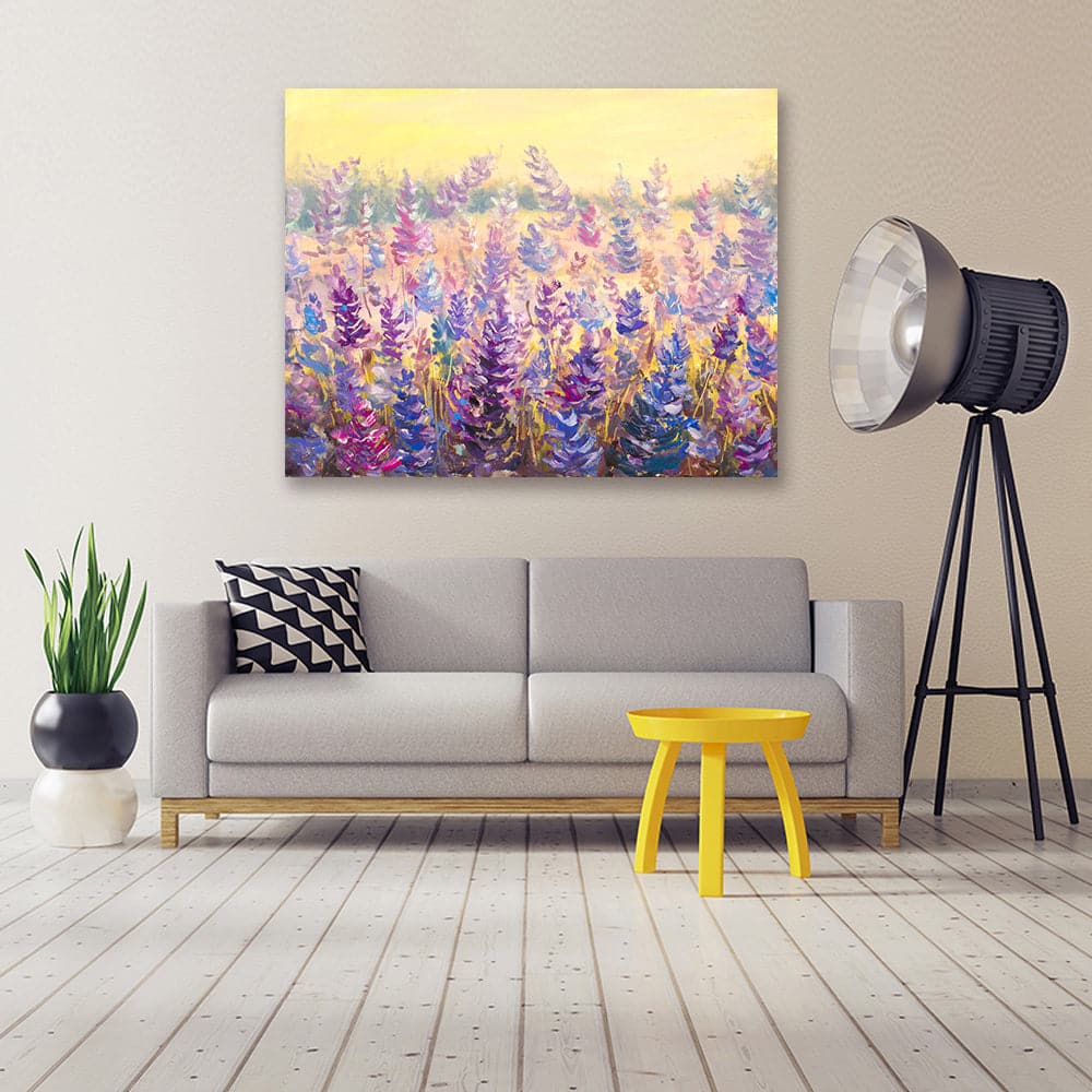 Pine Stretched  Framed 1 Panel - Field of Delicate Flowers Lavender