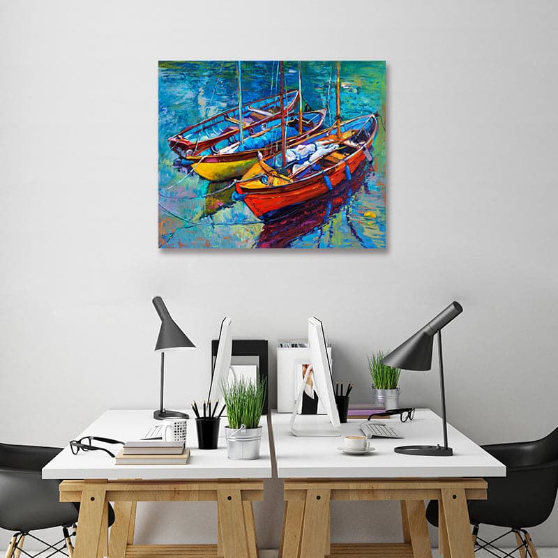 Pine Stretched  Framed 1 Panel -Boats