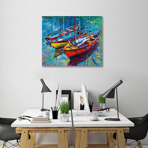 Pine Stretched  Framed 1 Panel -Boats