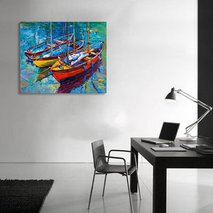 Pine Stretched  Framed 1 Panel -Boats