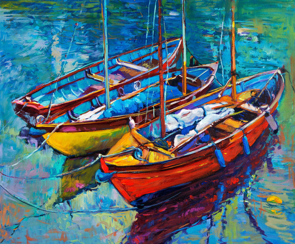Pine Stretched  Framed 1 Panel -Boats