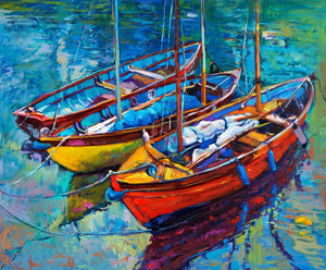 Pine Stretched  Framed 1 Panel -Boats