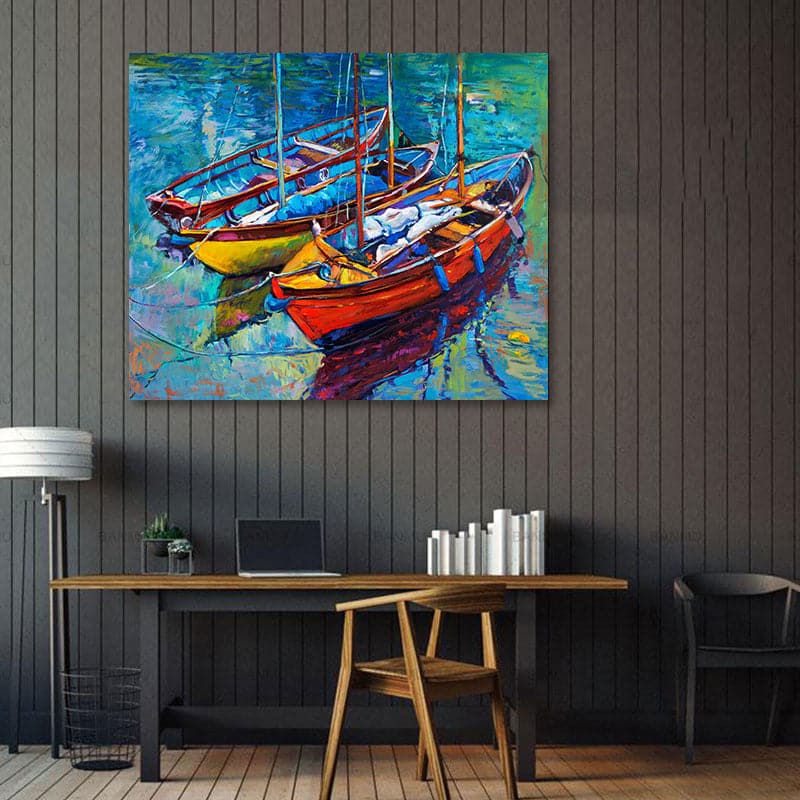 Pine Stretched  Framed 1 Panel -Boats