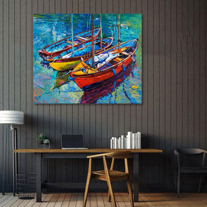 Pine Stretched  Framed 1 Panel -Boats