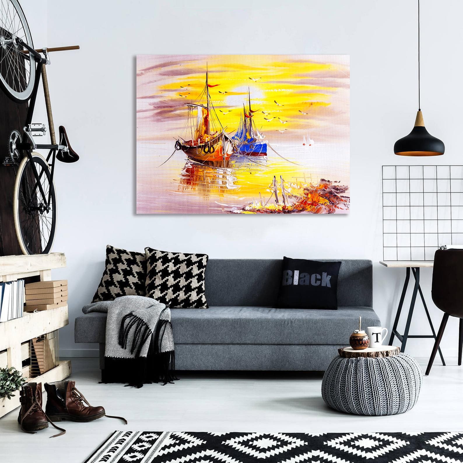 Pine Stretched  Framed 1 Panel - Boats