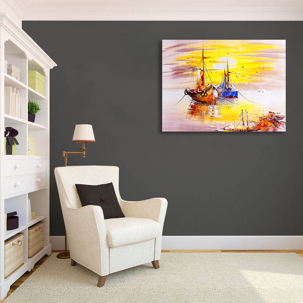 Pine Stretched  Framed 1 Panel - Boats